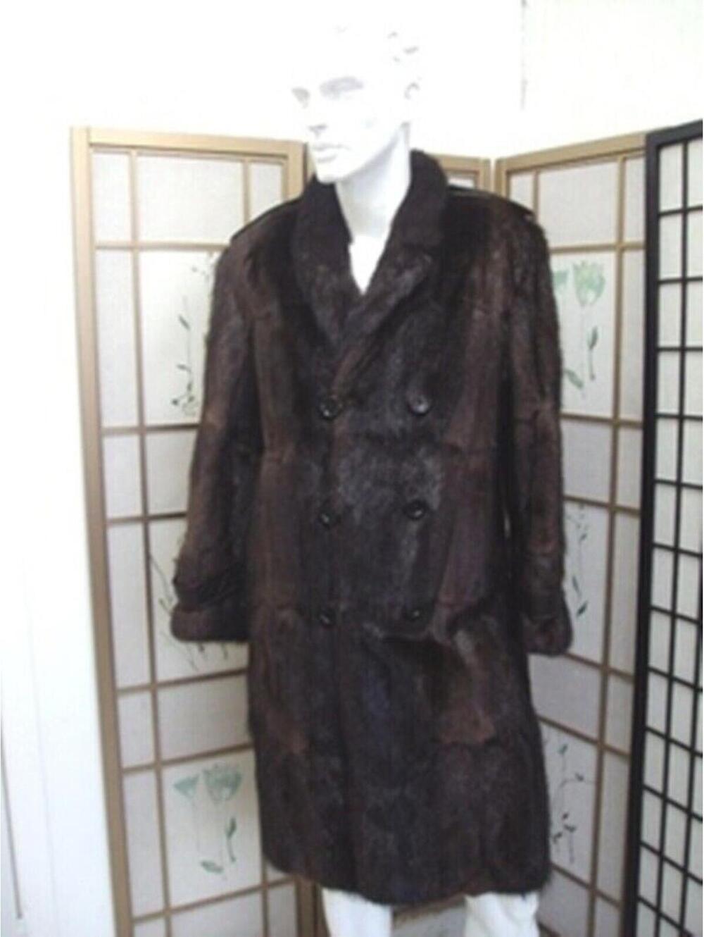 SHOWROOM ITEM MUSKRAT FUR & BROWN LEATHER COAT MEN 38